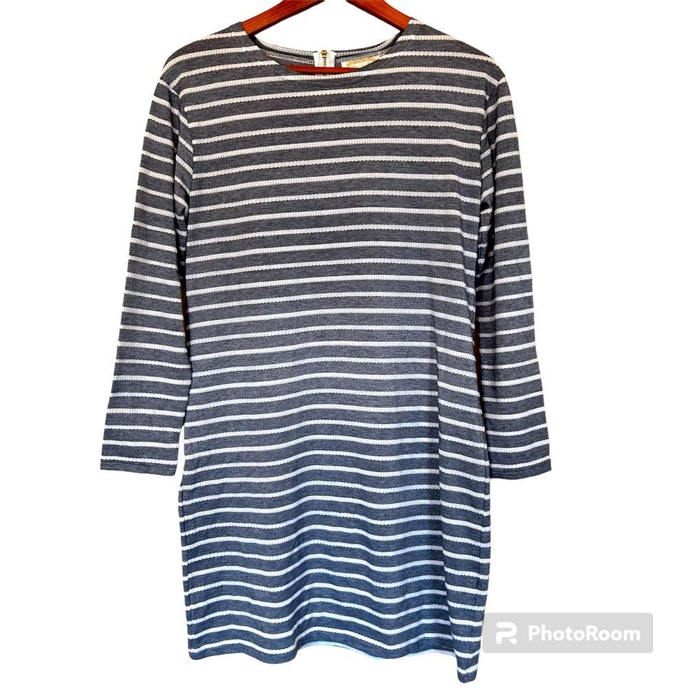 STS Sail to Sable Bue and White Striped Long Sleeved Shirt Dress Size M